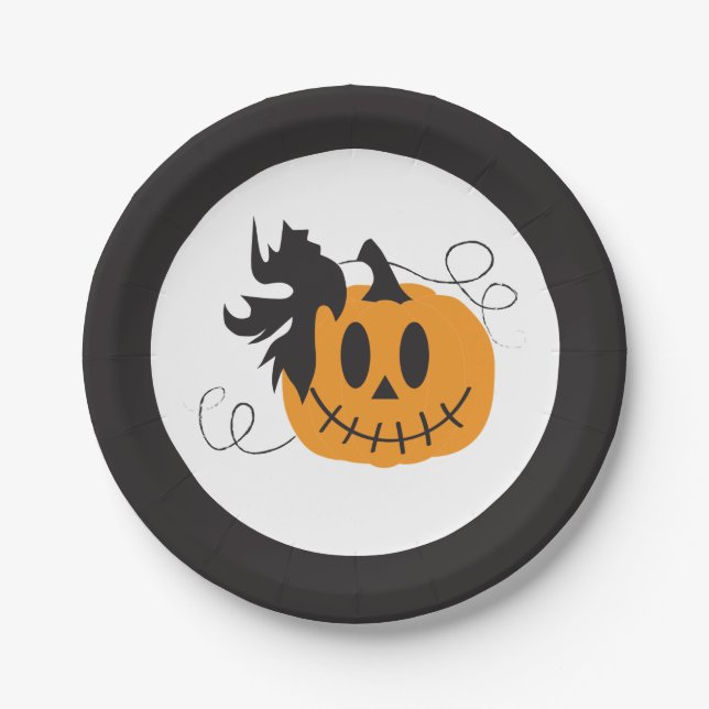 Cute Pumpkin Jack O Lantern Orange Black Paper Plate (Front)