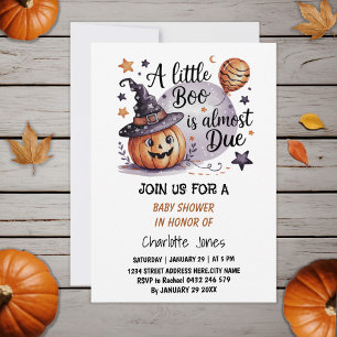 Cute Pumpkin Little Boo Halloween Baby Shower Invitation