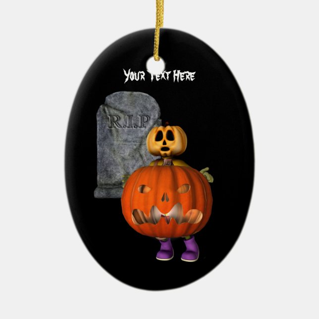 Cute Pumpkin Man Tombstone Halloween Ornament (Front)