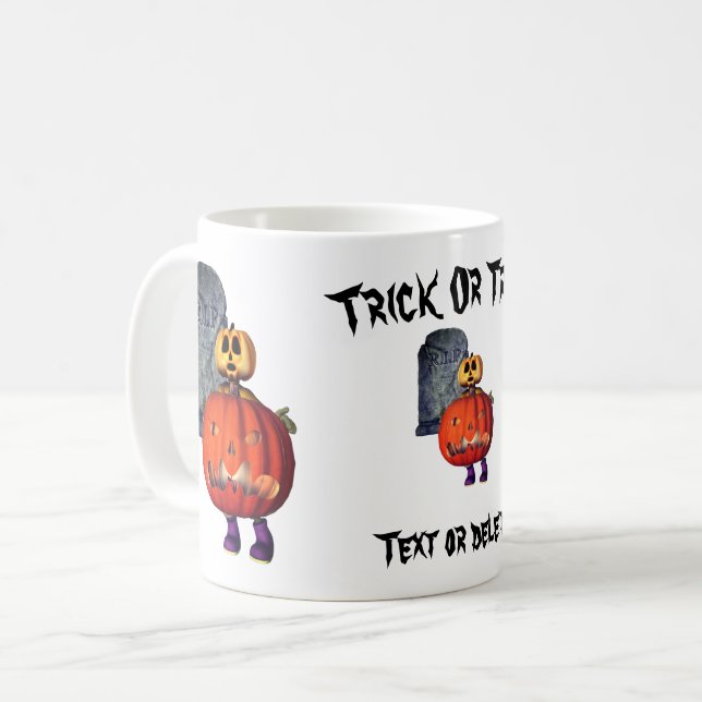 Cute Pumpkin Man Tombstone Halloween Personalised Coffee Mug (Front Left)