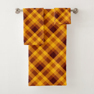 Cute Pumpkin Orange Plaid Bath Towel Set