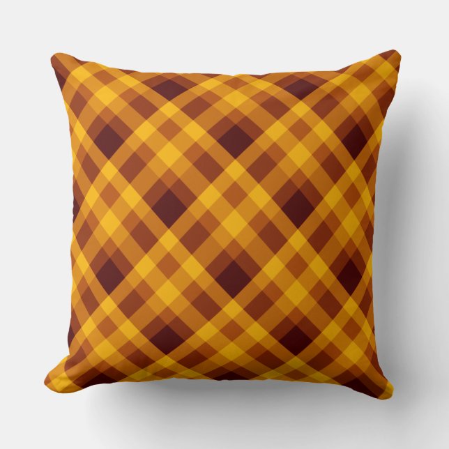 Cute Pumpkin Orange Plaid Big Throw Pillow (Front)