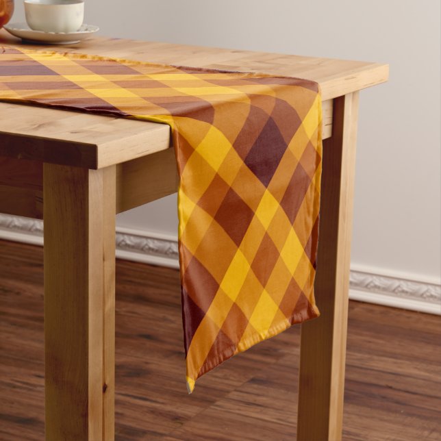 Cute Pumpkin Orange Plaid Medium Table Runner (In Situ)