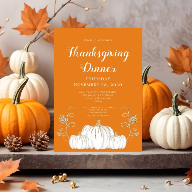 Cute Pumpkin Orange Thanksgiving Dinner Party Invitation (Cute Pumpkin Orange Thanksgiving Dinner Party Invitation)
