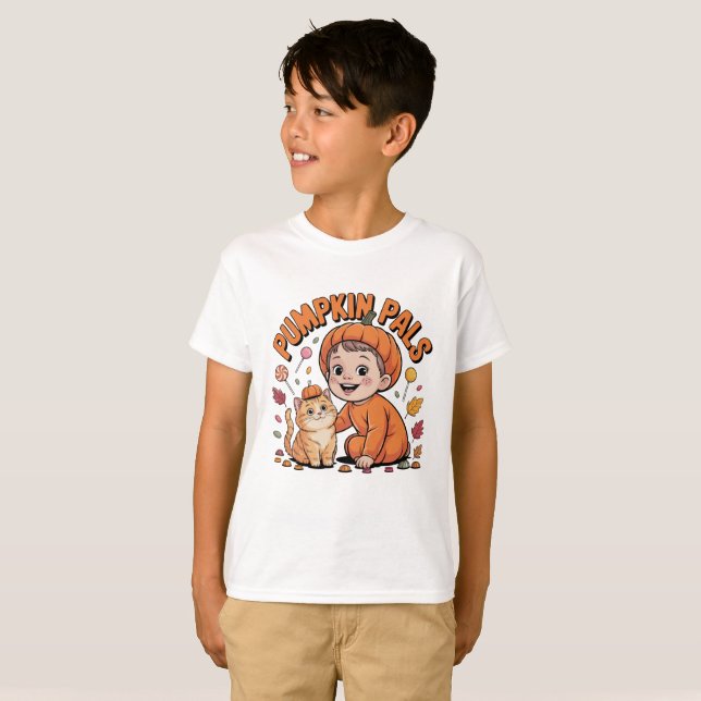 Cute Pumpkin Pals Kids Halloween Fall T-Shirt (Front Full)