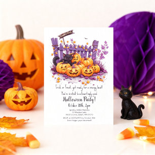 Cute Pumpkin Patch Black Cat Halloween Party Invitation