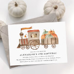 Cute Pumpkin Patch Kid's Birthday Party Invitation<br><div class="desc">Invite loved ones to their birthday party with our Pumpkin Patch birthday party invitations. The fall-themed birthday party invites feature a hand-painted watercolor train, freight car with a load of green and orange pumpkins, and a cute hedgehog conductor. Personalise the pumpkin patch birthday party invites by adding the child's name...</div>
