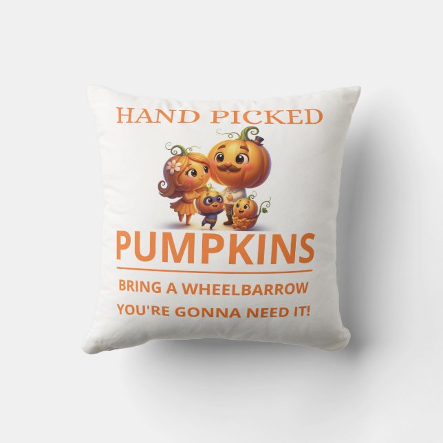 Cute Pumpkin Patch Kids Hand Picked Pumpkins Throw Cushion (Back)
