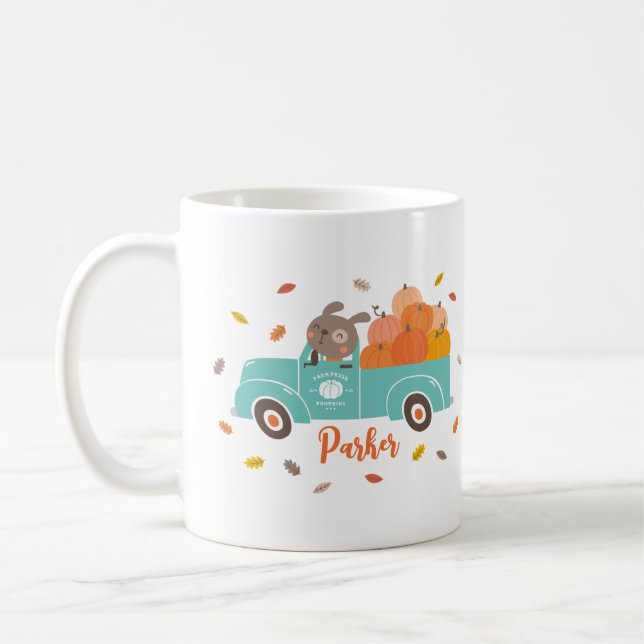 Cute Pumpkin Patch Truck with Dog Coffee Mug (Left)