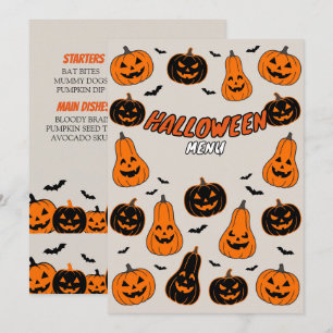 Cute Pumpkin Pattern Halloween Party Menu Card