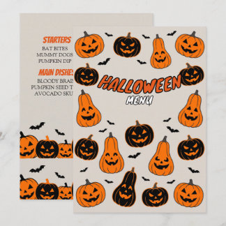 Cute Pumpkin Pattern Halloween Party Menu Card