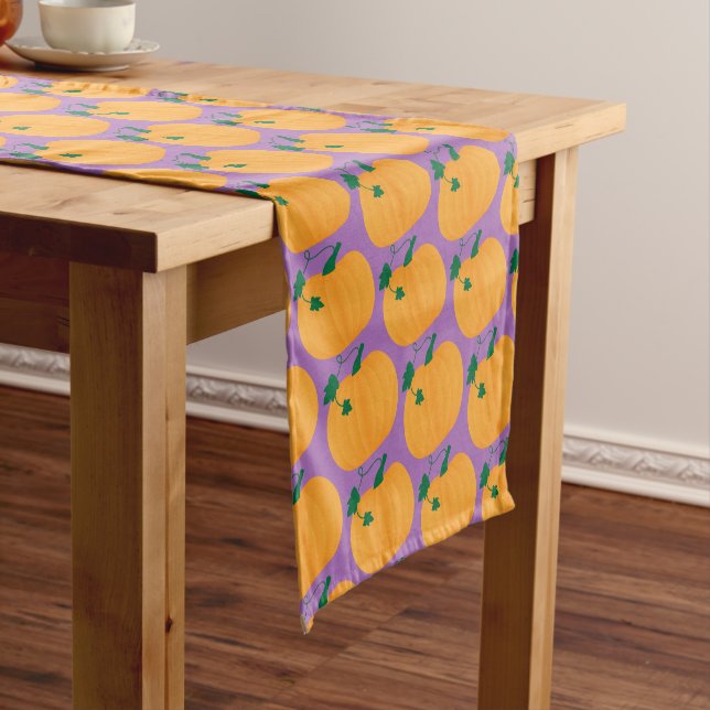Cute Pumpkin Pattern on Purple Background Short Table Runner (In Situ)