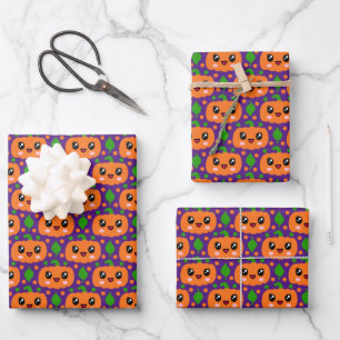 Cute Pumpkin Pattern Purple Wrapping Paper Sheets
