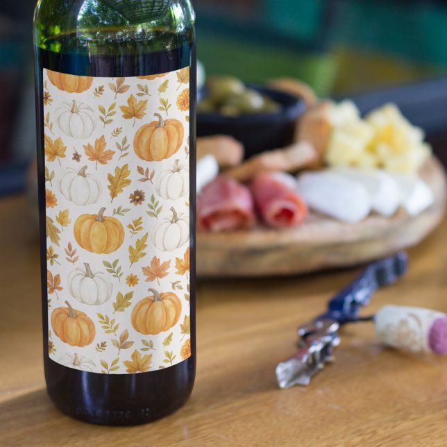 Cute Pumpkin Pattern | Thanksgiving  Wine Label (Creator Uploaded)