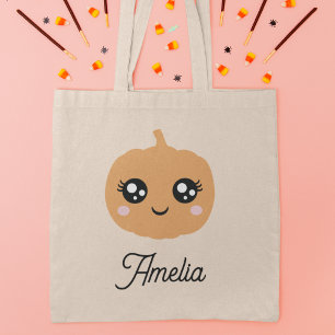 Cute Pumpkin Personalised Halloween Trick or Treat Tote Bag