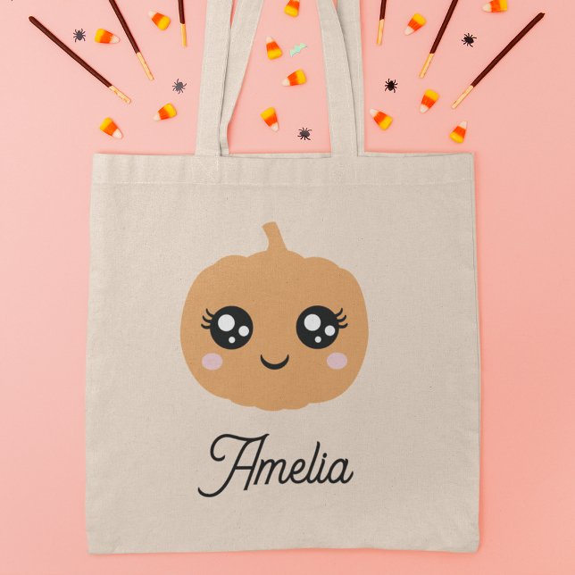 Cute Pumpkin Personalised Halloween Trick or Treat Tote Bag (Creator Uploaded)