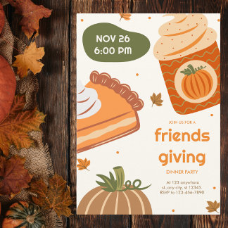 Cute Pumpkin Pie and Cupcake Friendsgiving Invitation