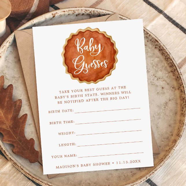 Cute Pumpkin Pie Baby Shower Guessing Game Card (Creator Uploaded)