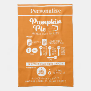 Cute Pumpkin Pie Recipe Baking Cooking Orange Tea Towel