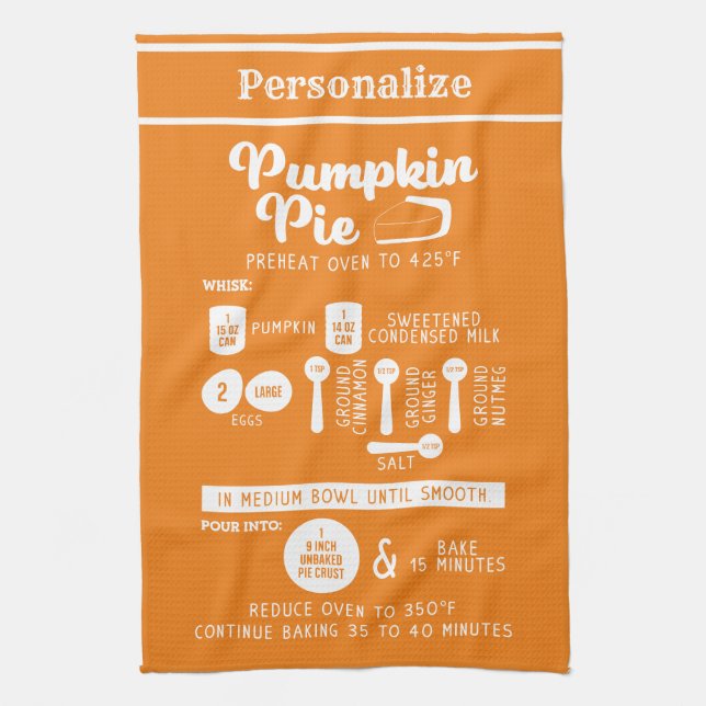 Cute Pumpkin Pie Recipe Baking Cooking Orange Tea Towel (Vertical)
