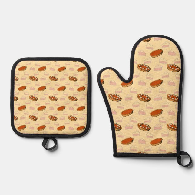 Cute Pumpkin Pies Seamless Pattern Thanksgiving  Oven Mitt & Pot Holder Set (Front)