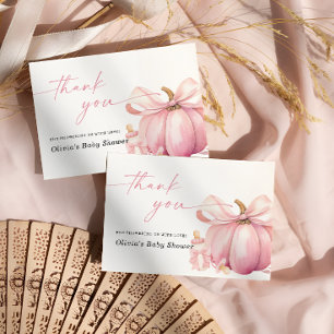 Cute Pumpkin Pink Bow Baby Shower Thank You Card