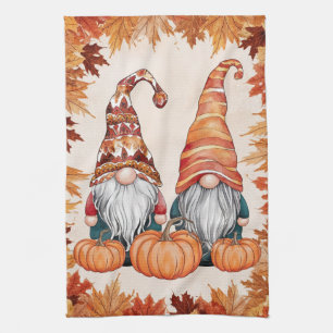 Cute Pumpkin season Gnomes Autumn thanksgiving Tea Towel