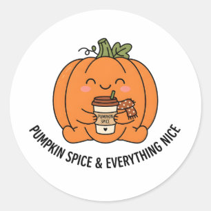 Cute Pumpkin Spice Fall Season Classic Round Sticker