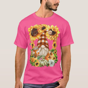 Cute Pumpkin Spice Gnome For Women Sunflower Autum T-Shirt