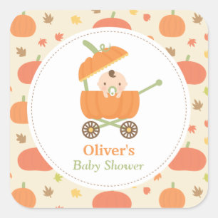 Cute Pumpkin Stroller Baby Shower Decor Stickers