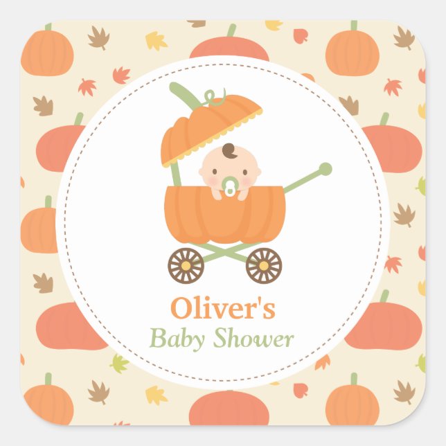Cute Pumpkin Stroller Baby Shower Decor Stickers (Front)