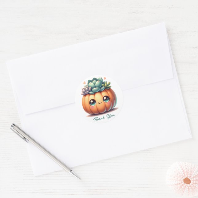 Cute Pumpkin Succulent Planter Classic Round Sticker (Envelope)