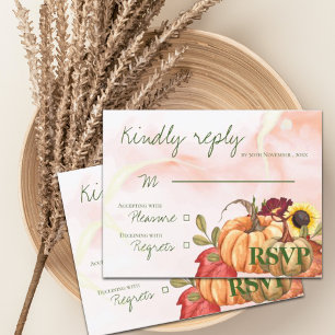Cute Pumpkin Sunflower Autumn Fall Wedding RSVP Postcard