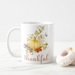 Cute Pumpkin Thankful Watercolor Thanksgiving Coffee Mug