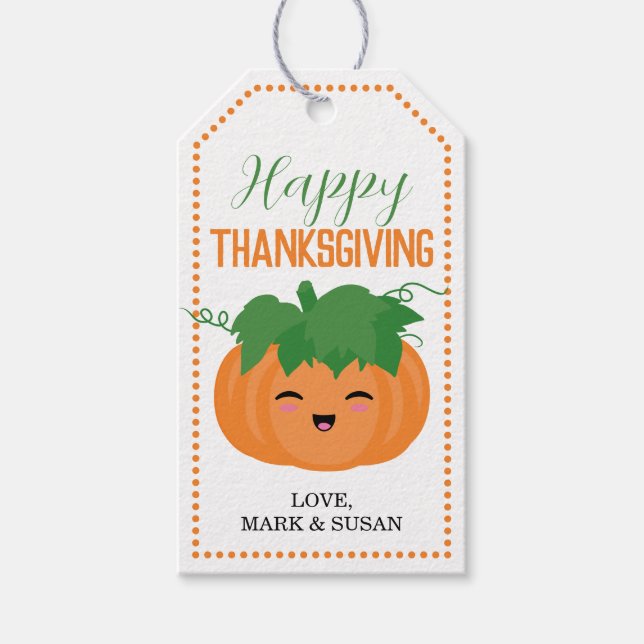 Cute Pumpkin Thanksgiving Gift Tag (front & Back) (Front)