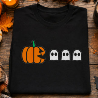 Cute Pumpkin & Three Ghosts Minimal Halloween  T-Shirt
