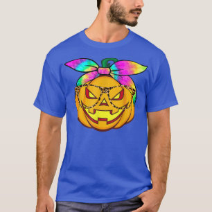 Cute Pumpkin Tie Dye Leopard Glasses Halloween Hol T-Shirt