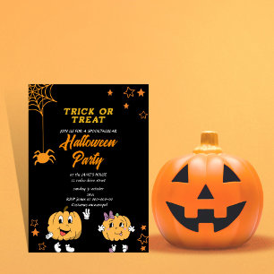 cute pumpkin trick or treat halloween party time invitation