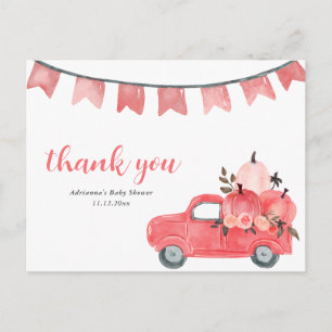 Cute Pumpkin Truck Pink Pumpkins Baby Shower  Postcard