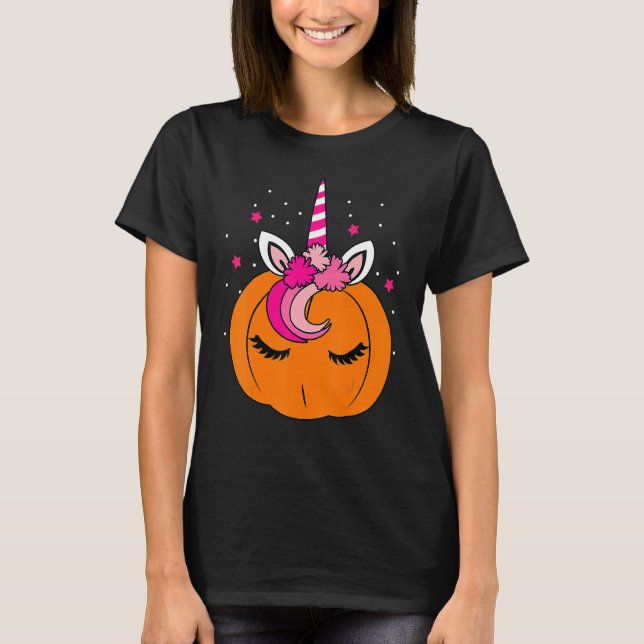 Cute Pumpkin Unicorn Face Costume Easy Halloween T-Shirt (Front)