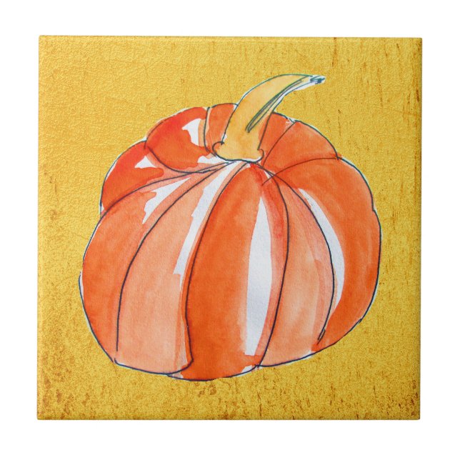 Cute Pumpkin vegetable Autumn fall Tile (Front)