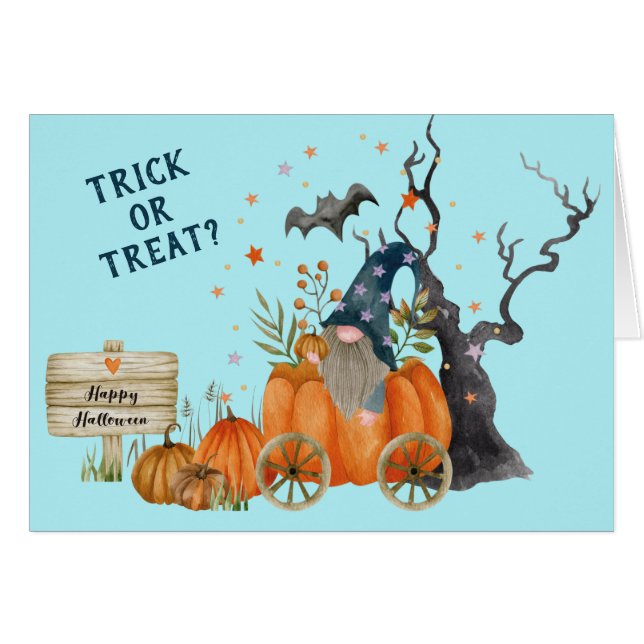 Cute Pumpkin Wagon Gnome Halloween Trick or Treat (Front Horizontal)