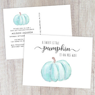 Cute Pumpkin Watercolor Baby Boy Shower Invitation Postcard