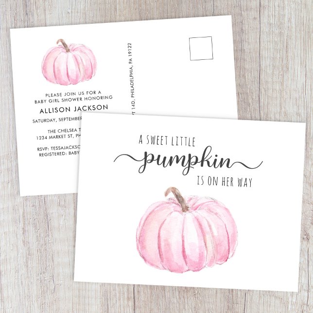 Cute Pumpkin Watercolor Baby Girl Shower Invitation Postcard (Creator Uploaded)