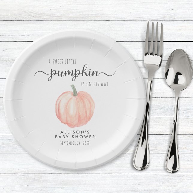 Cute Pumpkin Watercolor Baby Shower Paper Plate (Creator Uploaded)