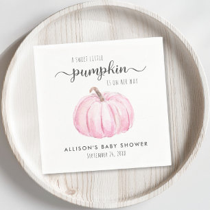 Cute Pumpkin Watercolor Girl Baby Shower Napkin