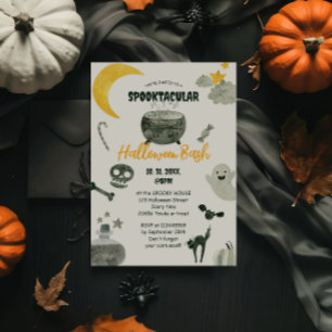 Cute Pumpkin Watercolor Halloween Bash Invitation