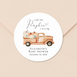 Cute Pumpkin Watercolor Truck Baby Shower Classic Round Sticker
