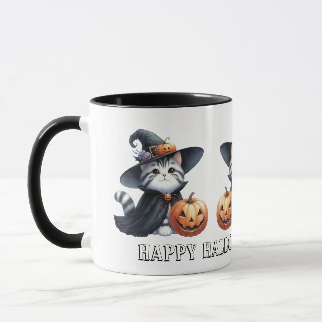 Cute Pumpkin Witch Cat Halloween Mug (Left)