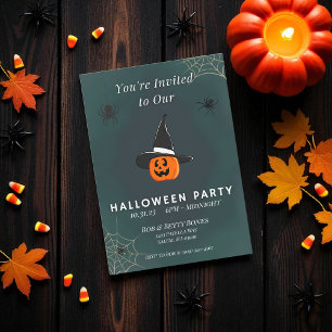 Cute Pumpkin Witch Halloween Invitation Two-Sided